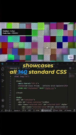 How to create 140 Different glass prisms colours by using HTML,CSS and JAVASCRIPT in VS code.
