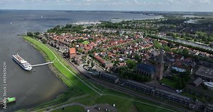 Medemblik, city views, in Noord-Holland, West-Friesland along the IJsselmeer. Aerial views.