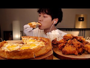 Chicago pizza, crispy chicken with chili peppers! With wine! MUKBANG [SIO ASMR]