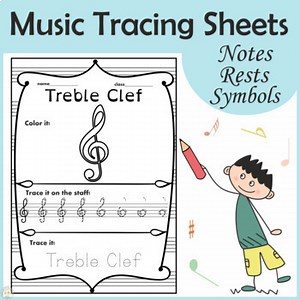 Music Tracing Worksheets | Notes, Rests, and Symbols | Drawing Music Notes