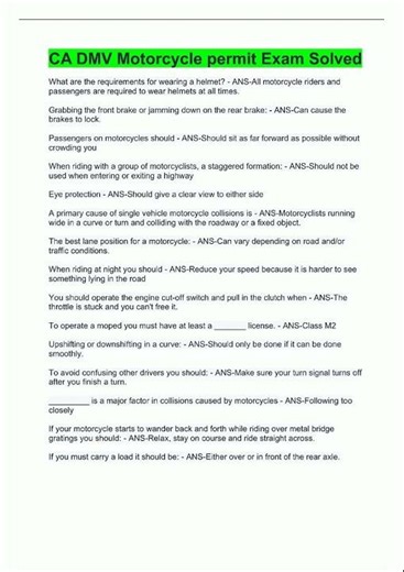 Latest CA DMV Motorcycle permit Exam Solved12 video