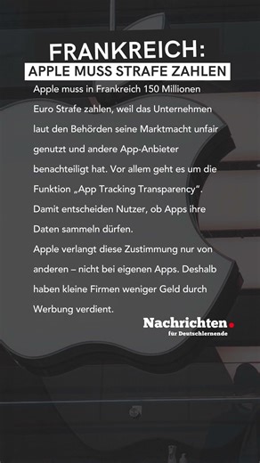 Nachrichten für Deutschlernende - Frankreich: Apple muss Strafe zahlen #dldh #nachrichten #news