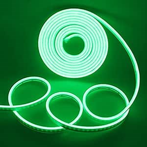YM E-Bright Green Led Neon Strip Lights Without Power Supply, 12V Indoor Outdoor Silicone Rope 16.4Ft 600SMD Flexible Waterproof IP67 for Signboard Bar Home Kitchen Bedroom Party Christmas Decoration