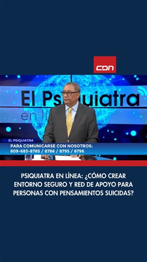¿Cómo crear un entorno seguro y una red de apoyo para personas con pensamientos suicidas? Durante el programa “Psiquiatra en Línea” con el Dr. José Miguel Gómez, transmitido los lunes por CDN, canal 37, a las 6:00 p.m., el doctor responde preguntas e inquietudes de los televidentes vía telefónica y redes sociales. Puedes ver el programa completo en Facebook y en nuestro canal de YouTube CDN 37. Sintoniza los lunes a las 6:00 pm. #CDN #CDN37 #PsiquiatraEnLínea #DrJoséMiguelGómez #SaludMental #Bie