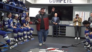Brought in the big guns from Behind the Bench to make sure the boys were rip-roaring and ready to go! #WeAreWolves | #HowlYeah | Sudbury Wolves