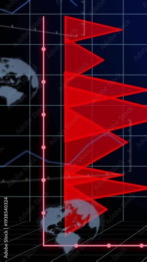 Vertical video: Red triangle appearing, vertical red peaks forming and pulsing to show trends