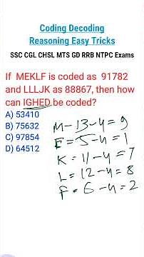 Coding Decoding Reasoning Tricks/Shortcut #yt #maths #sscreasoningpracticeset #algebrashortcuts