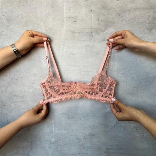 Pink Lace Shelf Bra With Support – Transparent Quarter Cup Bralette, Custom Lingerie - Etsy