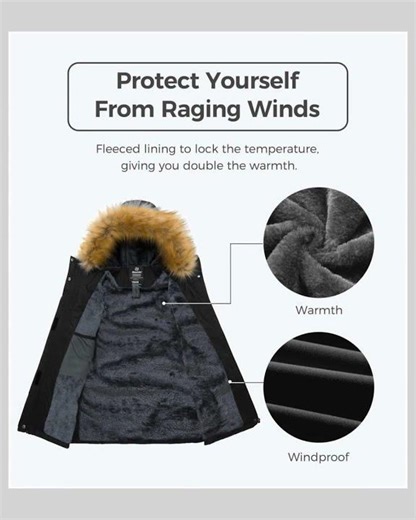 Wantdo Womens Waterproof Ski Jacket Hooded Winter Snow Coat Parka Black Large
