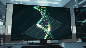 DNA Spiral Structure. Experiments With Cell Structures. Genetic Spiral Experiment And Its Demonstration. Genetic Sciences And Research of Spiral. Genetic Analysis Software Using For Experiments. Stock Video