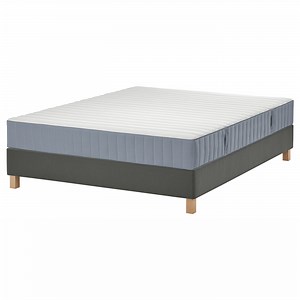 LYNGÖR Boxspringbett, Valevåg mittelfest/hellblau dunkelgrau, 180x200 cm  - IKEA Schweiz