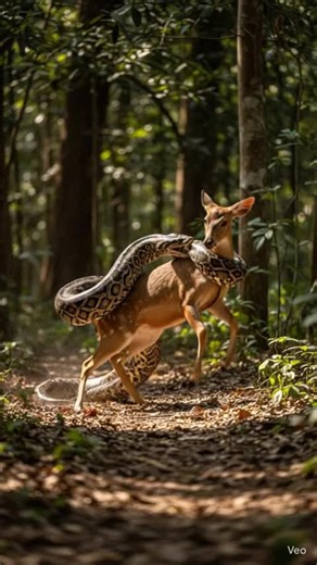 A tense jungle showdown! Watch a giant python strike at a deer as it struggles to escape#Wildlife #AnimalFight #PythonVsDeer #jungledrama