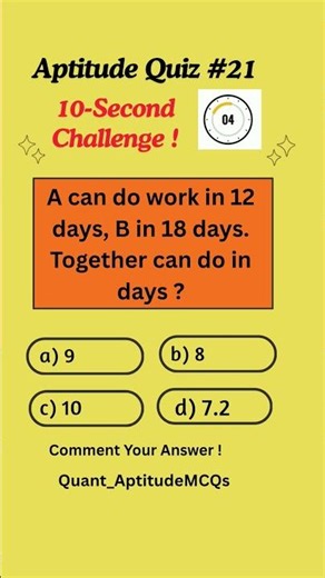 👉 Aptitude Quiz on Time & Work | 5-Second Challenge ⏱️