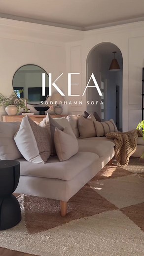 IKEA SOFA HACK👇🏼 with a few simple tricks you can completely transform the basic IKEA Soderhamn into a luxury modern sofa! here’s how: ONE: change the covers! there are some great companies that provide alternate slip covers that make your @IKEA sofa look custom and high end. if I ever want to change my style I can just order new covers to suit my taste! AND the best part is that the covers are machine washable! win, win! TWO: change the legs once you’ve got your new covers on the sofa, don’t 