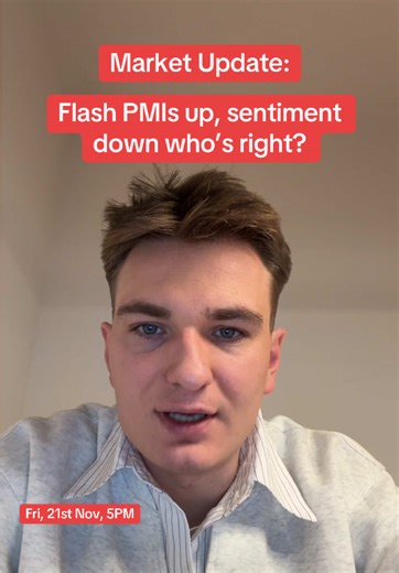 Flash PMIs came in strong, but consumer sentiment and the internal labour data are clearly softening. US still looks like the outlier on the surface but beneath that, new orders slowing, inventories rising, defensives carrying the jobs growth. Market’s already pricing a 70% chance of a cut… but does the Fed actually follow the data here? Curious what you think late-cycle resilience or something deeper starting to crack? Comment below. #trading #daytrading #finance #macro #hedgefunds