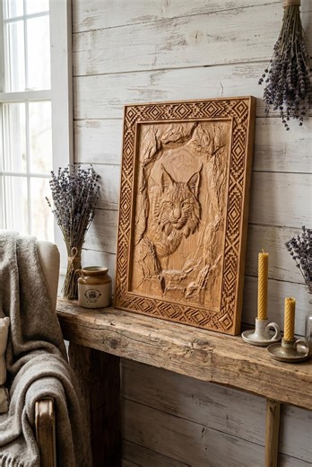 Lynx Cave 3D STL | CNC Router File | Wood Carving Model | Wildlife Relief Panel | Aztec Border Art - Etsy UK