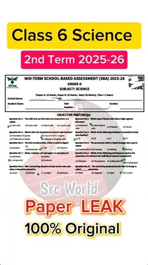 Class 6th science paper 2nd term 2025 6th Class science paper 2nd term 2025