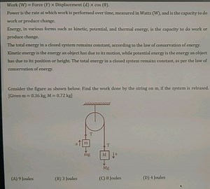 Work ( \mathrm { W } ) = Force ( \mathrm { F } ) \times Displac... | Filo