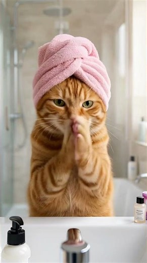 愛美的橘貓媽媽💆‍♀️美美的一天，心都跟著覺醒了（相關影片⬆️）#Shorts #貓 #MamaCat #cat #儀式 #cutecats