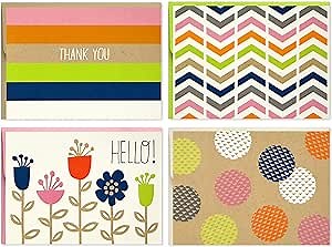 Hallmark Blank Cards (Stripes, Dots, Flowers, 40 Cards with Envelopes), Model Number: 5WDN2067