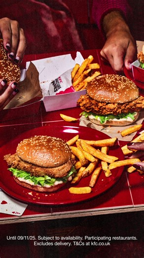 Obey the chicken. KFC's 4 Burger Sharing Deal. 4 Fillet Burgers and 2 Large Fries for £11.99. Get the deal. Believe in chicken. | KFC | Facebook