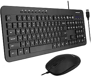 Wired Keyboard and Mouse Combo, Macally Slim Full Sized Ergonomic USB Keyboard and Mouse Wired - Quiet Wired Mouse and Keyboard - Wire Corded Keyboard for Laptop and Desktop PC Computer