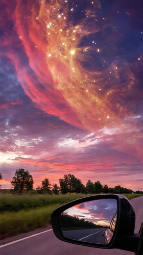 Keep driving, the sky is painting your story” cinematic life journey tone #SunsetVibes #AestheticSky #TravelMood #CinematicView #EveningDrive