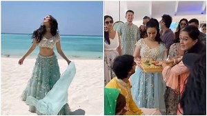 Shraddha twins with sea at cousin's wedding; aunt Padmini, Rohan Shretha attend