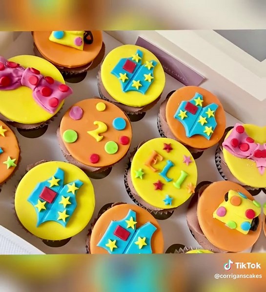 Themed cupcakes for a Mr Tumble fan! Handmade toppers and chocolate cupcakes for Eli on his 2nd birthday 🎈 #mrtumble #customcakes #cakedesigner #cake #cakedecorating