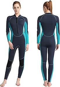 Wetsuit for Womens 2mm Neoprene Full Wet Suits Front Zipper Diving Suit Keep Warm Swimsuit for Snorkeling Diving Surfing Swimming