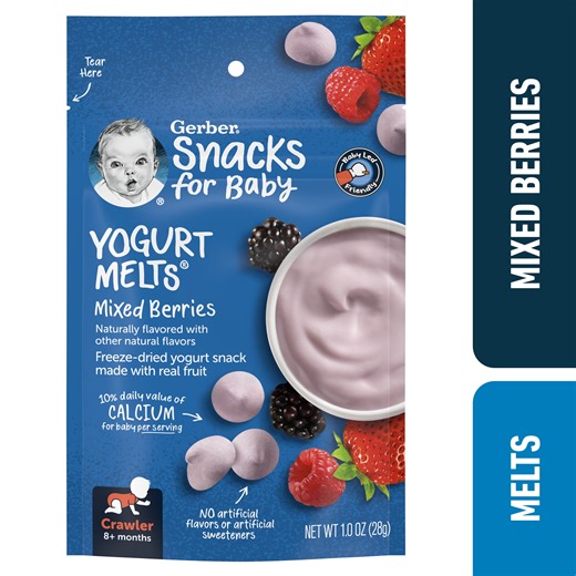Gerber Stage 3 Baby Food Snacks, Mixed Berries Yogurt Melts, Baby Led Feeding 1 oz