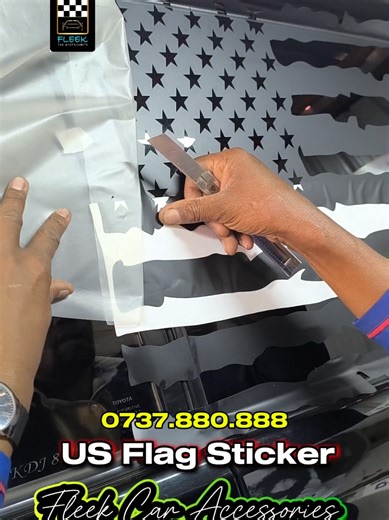 US Flag Custom Car Window Sticker. @Fleek Customs we custom sticker according to client preference. ☎️To order check bio ☝️ 📍 Fleek Car Accessories on map . #carstickers #mombasa #fleekcaraccessories #usflagsticker #viral