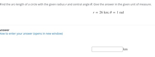 Find the arc-length of a circle with the given radius r and cen... | Filo