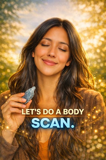 A body scan is an act of coming home to yourself. It gently brings your awareness out of the mind and back into the body—where safety, clarity, and regulation live. When you scan your body, you begin to notice where energy is holding, where tension is asking to be seen, and where your nervous system is ready to soften. Awareness alone starts the healing. The body feels heard, and energy begins to move. The stone I’m holding is kyanite—a high-frequency crystal known for alignment and transmutatio