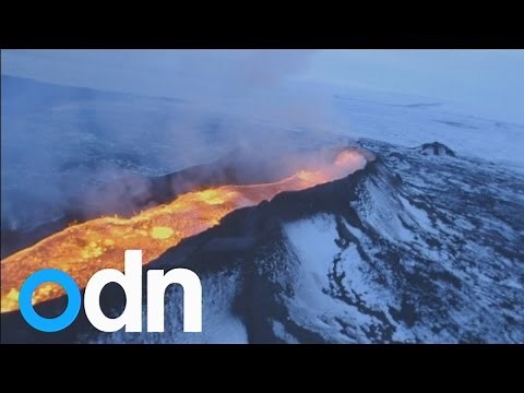 Land of ice and fire: Aerial footage shows huge volcanic eruption in Iceland