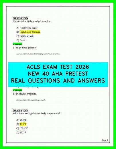 ACLS EXAM TEST 2026: NEW 40 AHA PRETEST REAL QUESTIONS AND ANSWERS 2026 VIDEO CLEAR UPDATED NOW!
