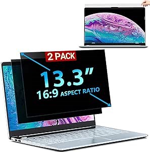 2 Packs 13.3 Inch 16:9 Laptop Privacy Screen Filter - Computer Monitor Privacy Shield and Removable Anti-Glare-Blue Light Protector