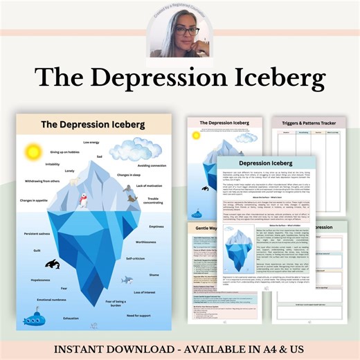 Depression Iceberg Worksheet Therapy Journal Pdf Download Mental Health Counseling Resource Tool Printable Aid Self Reflection Activity - Etsy