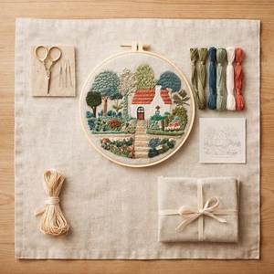Hand Embroidered Cottage Garden Wall Art — Hoop Embroidery Landscape - Etsy