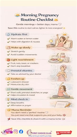 🌅 Morning Pregnancy Routine Checklist 🤰Gentle mornings = better days, mama 🤍