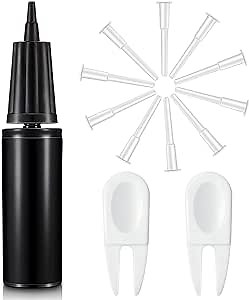 Skylety 13 Pcs Black Exercise Ball Hand Pump Set Fitness Yoga Ball Inflator Pump with 2 Pieces Plug Removers and 10 Pieces Air Plugs Pin Air Stoppers Adapter Kit