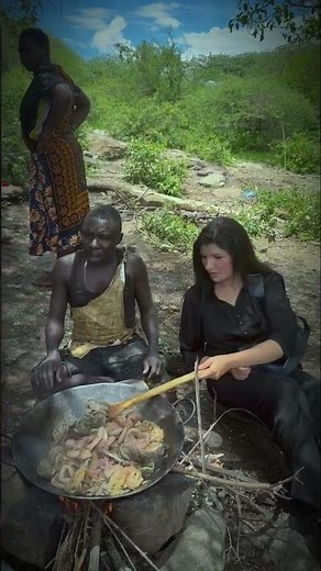 Chaba's girlfriend is cooking delicious food with him after a long time #africa #bushmenlife #usa