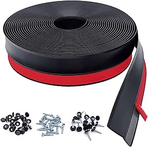 Garage Door Seal Top and Sides Seal Strip, Universal Rubber Weather Stripping Replacement, Weatherproofing Garage Door Seals with Adhesive Backed,Nails and Lids (Black, 27FT)