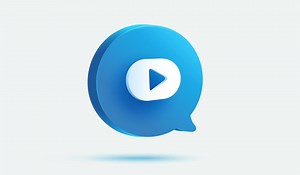 burbuja de mensaje azul con botón de reproducción de vídeo icono de vector 3d. signo o símbolo del reproductor multimedia