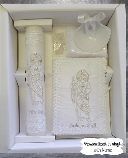 Handmade Baptism Candle Set: Christening Ceremony, San Judas Personalized With Name - Etsy