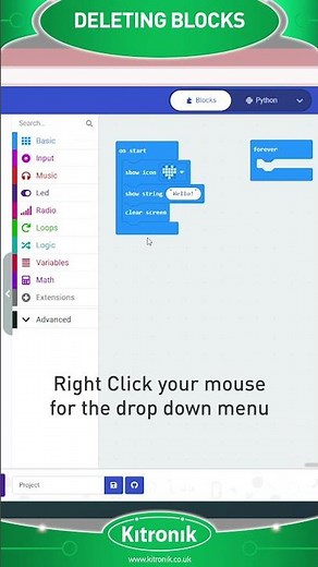BBC micro:bit coding in 60 seconds - Deleting MakeCode Blocks