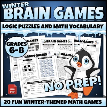 6th/7th/8th Grade Math Fun Worksheets Winter Puzzles Brain Games Breaks Logic