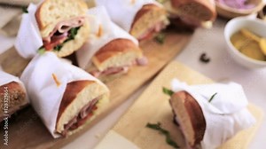 Step by step. Fresh sub sandwich on white and wheat hoagies