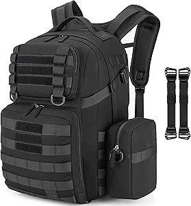 Tzowla Tactical Military Grade Backpack Waterproof,Travel Laptop Army Molle Rucksack for Men and Women with Small Detachable Bag,Army 3 Days Assault Pack Bag,Black