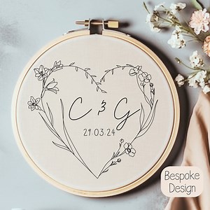 Custom Wedding Initials Hand Embroidery Pattern - Personalized Couples Embroidery Pdf-custom Wedding Design -engagement Gift Idea - Etsy